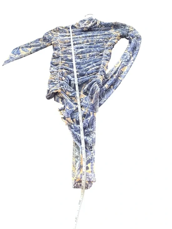 Free People Under It All Bodysuit XS Porcelain Combo Blue Floral Mesh Ruched NWT - Picture 8 of 14